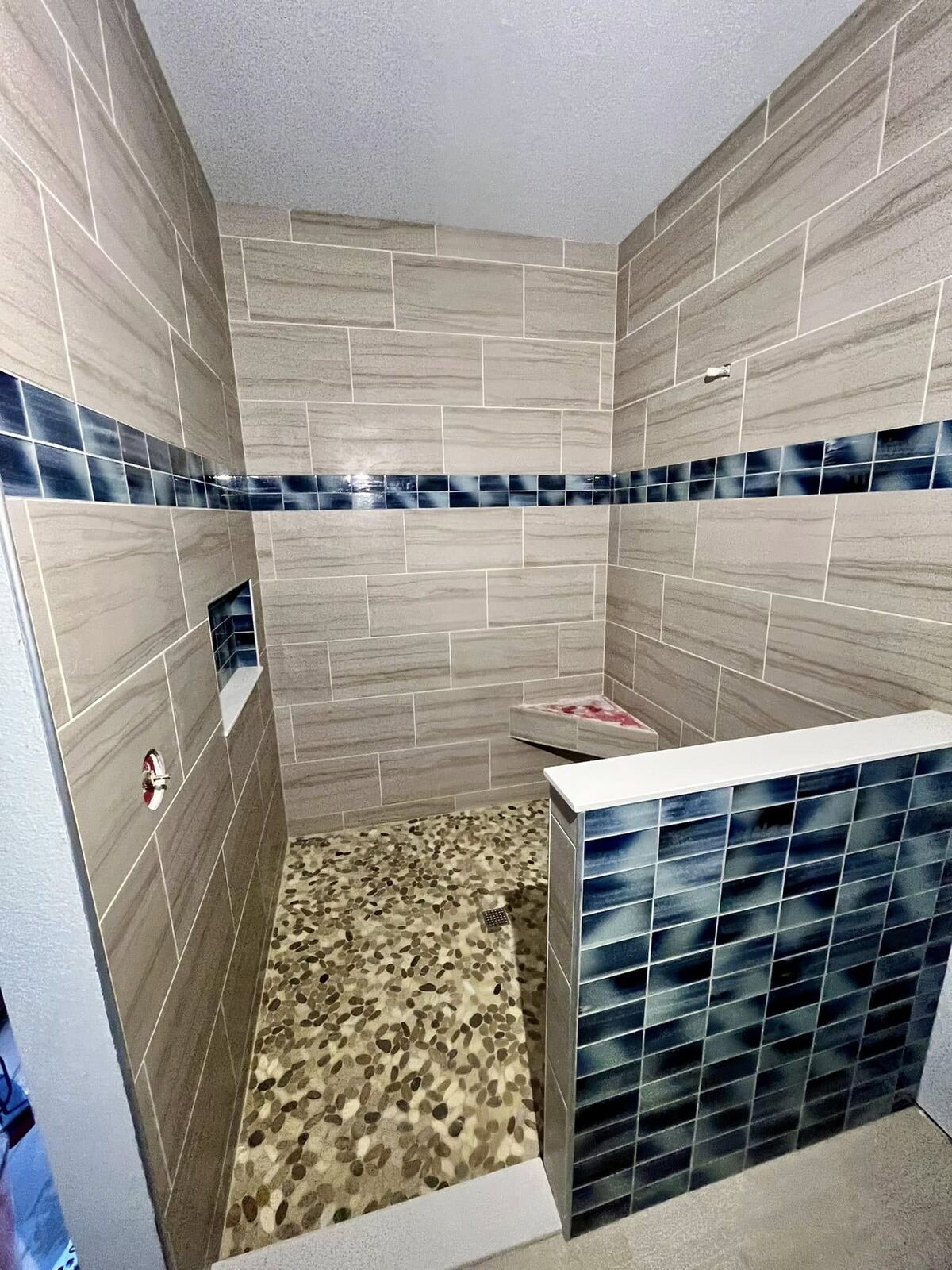 Tiled walk-in shower in progress